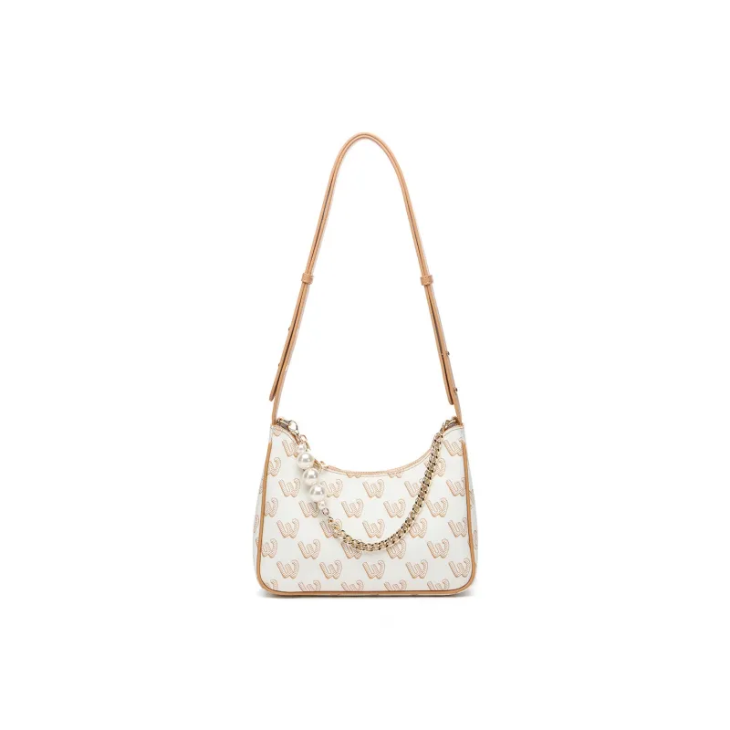 SEPTWOLVES Artificial Leather Crescent Bag Crossbody Bag Women's Ecru/Light Brown-0
