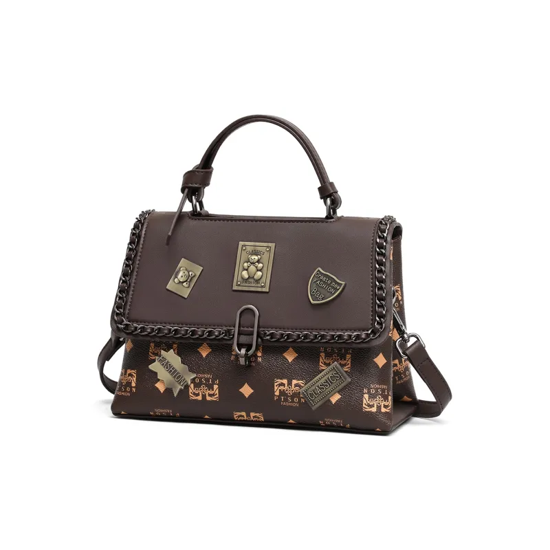 PT'SON PVC Small Square Bag, Handbag, Shoulder Bag, Crossbody Bag Regular Women's White/Coffee-8