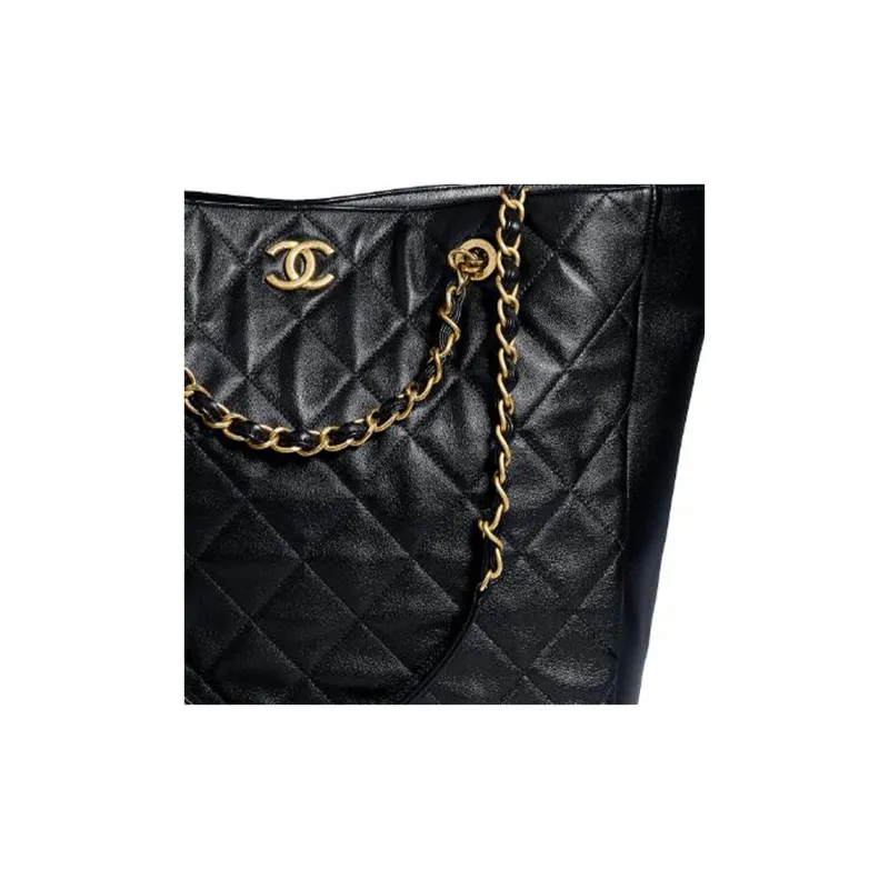 CHANEL Leather Crossbody Bag, Shopping Tote Tubas Women's Black-3