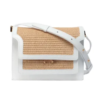 MARNI Trunk Calfskin Shoulder Bag Medium Size Women's White & Beige