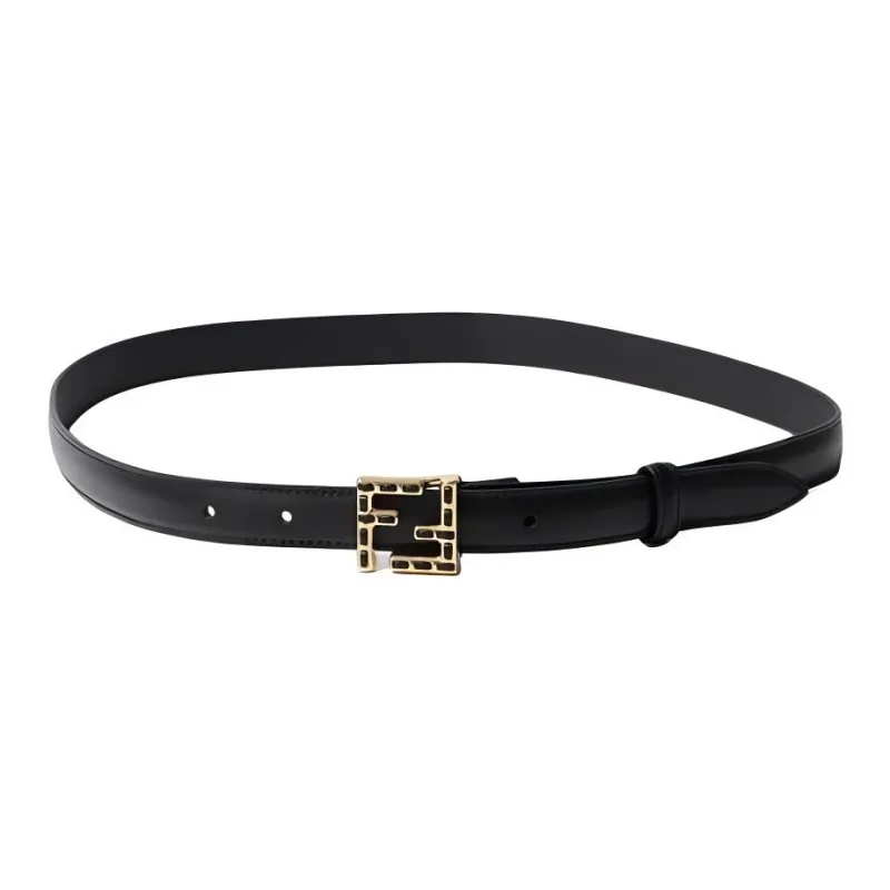FENDI Calfskin Leather Belts Men's Black Width 2CM-1
