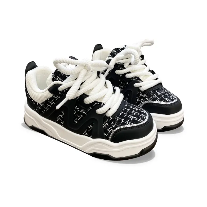 XLAIII Anti Slip And Wear Resistant Height Increasing Low Top Chunky Sneakers Unisex Fragrance Black-3