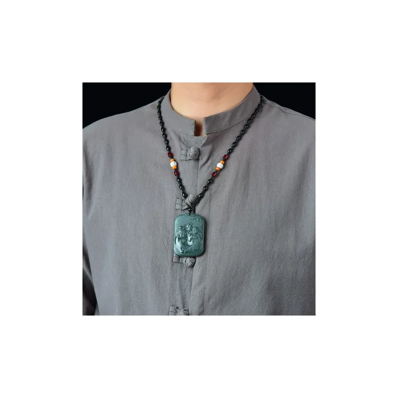 Jade Charm Yao Hetian Jade Necklaces Green Jade Unisex-1
