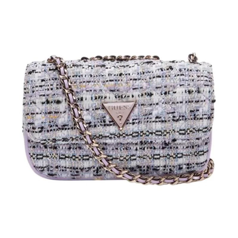GUESS Fabric Shoulder Bag Medium Size Women's Black White Blossom Pink-0