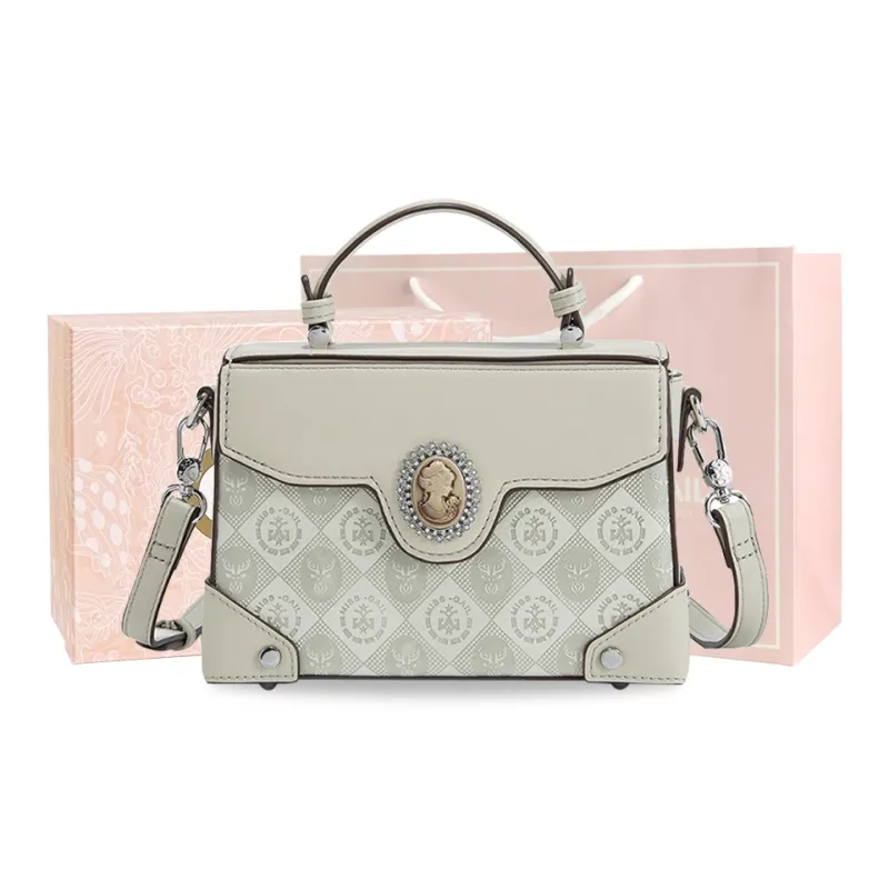 MISS GAIL Artificial Leather One Shoulder Handbag Crossbody Bag Medium Size Women's Gray/Light Green-1