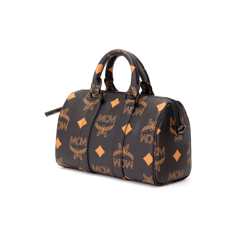 MCM Aren Coated Canvas Boston Bag Crossbody Bags Handbags Small Size Women's Black-2
