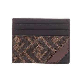 FENDI Cotton And Polyurethane Card Holder Men's Brown & Black