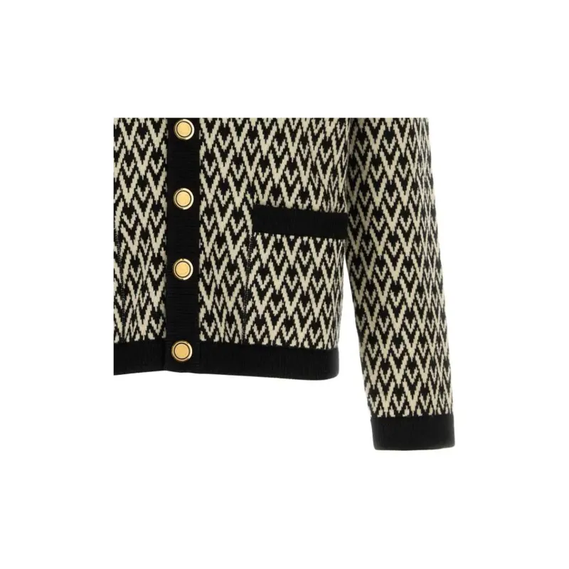 Valentino Toute La V Patterned Straight Hem Cardigan-5