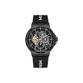 MINISO Sun Moon And Stars Automatic Mechanical Movement Rubber Strap Watch Men's Watches Black Dial