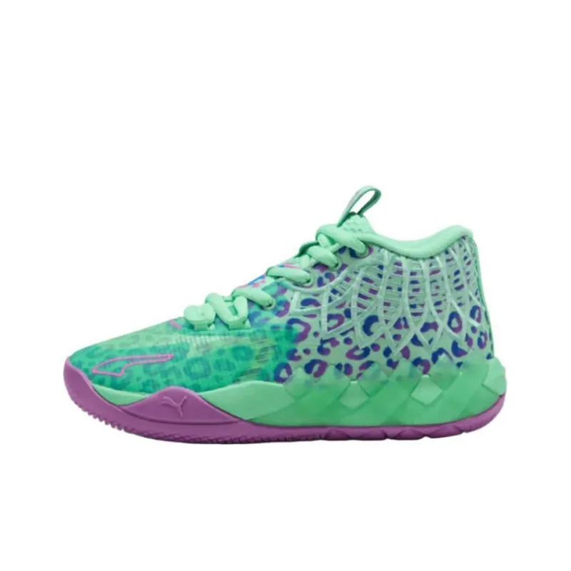 PUMA MB.01 Anti Slip Wear Resistant Mid Top Children's Basketball Shoes Green/Purple Teenagers-0