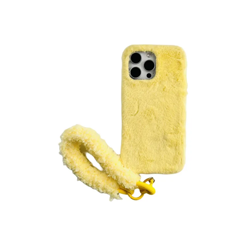 Wei Xin Plush Material Solid Color Plush Lanyard Phone Cases Compatible With IPhone 16/15 Pro Max/Apple 13/14 Pro/Max-15