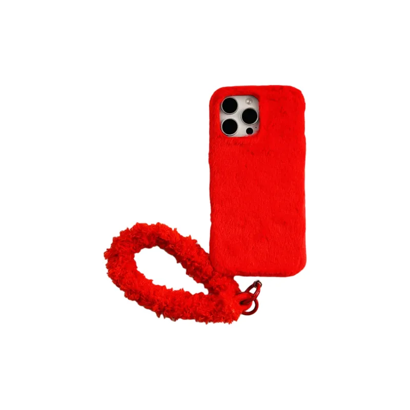 Wei Xin Plush Material Solid Color Plush Lanyard Phone Cases Compatible With IPhone 16/15 Pro Max/Apple 13/14 Pro/Max-10