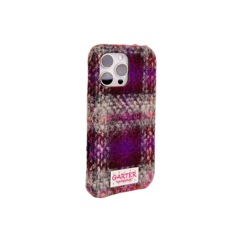 Wei Xin Plush Material Flannelette Plaid Lanyard Phone Cases Compatible With IPhone 16/15 Pro Max/Apple 13/14 Pro/Max-32