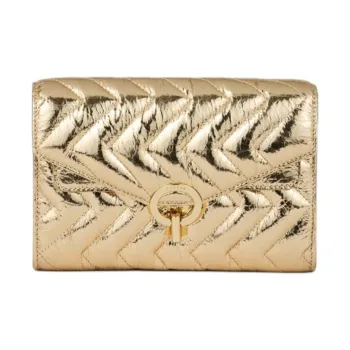 Sandro Cow Leather Shoulder Bag Medium Size Women's Gold