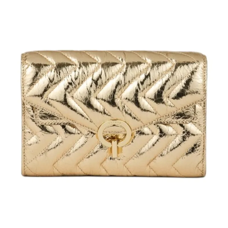 Sandro Cow Leather Shoulder Bag Medium Size Women's Gold-0