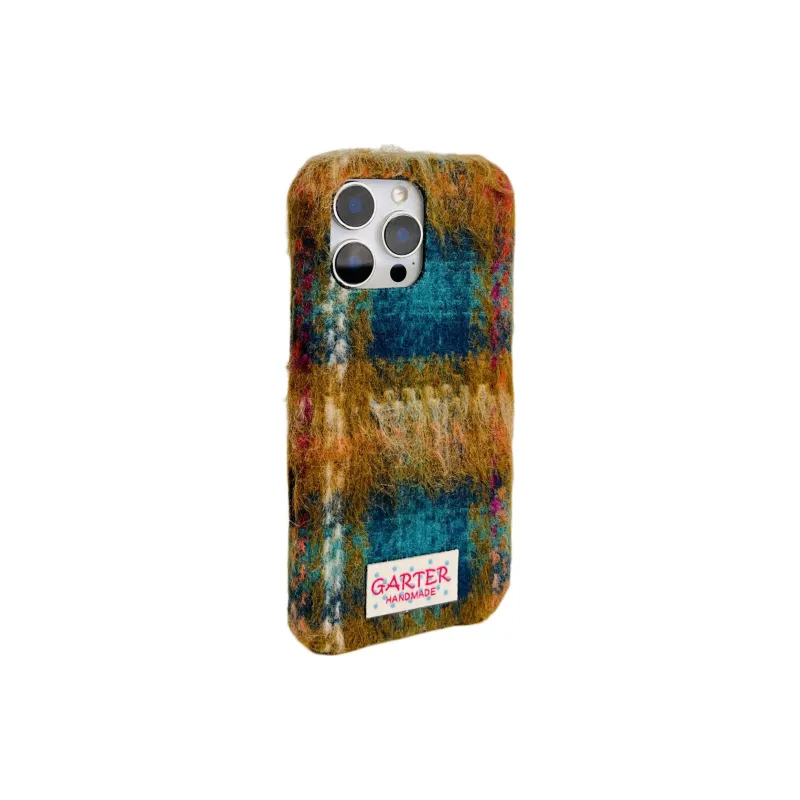 Wei Xin Plush Material Flannelette Plaid Lanyard Phone Cases Compatible With IPhone 16/15 Pro Max/Apple 13/14 Pro/Max-25