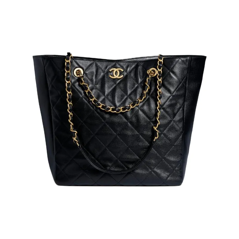 CHANEL Leather Crossbody Bag, Shopping Tote Tubas Women's Black-0