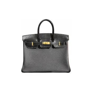 HERMES Birkin Touch Lizard Skin Handbag Women's Black