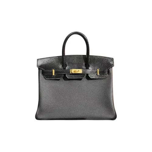 HERMES Birkin Touch Lizard Skin Handbag Women's Black
