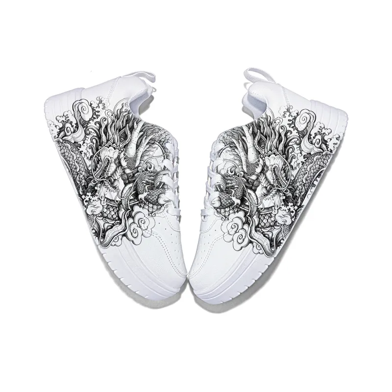 Cold Cicadas Yesterday Anti Slip Wear Resistant Lightweight Breathable Low Top Skateboard Shoes Unisex White-3