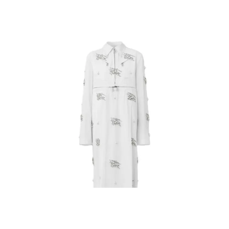 Burberry Long-Sleeved Dresses Women's White-4
