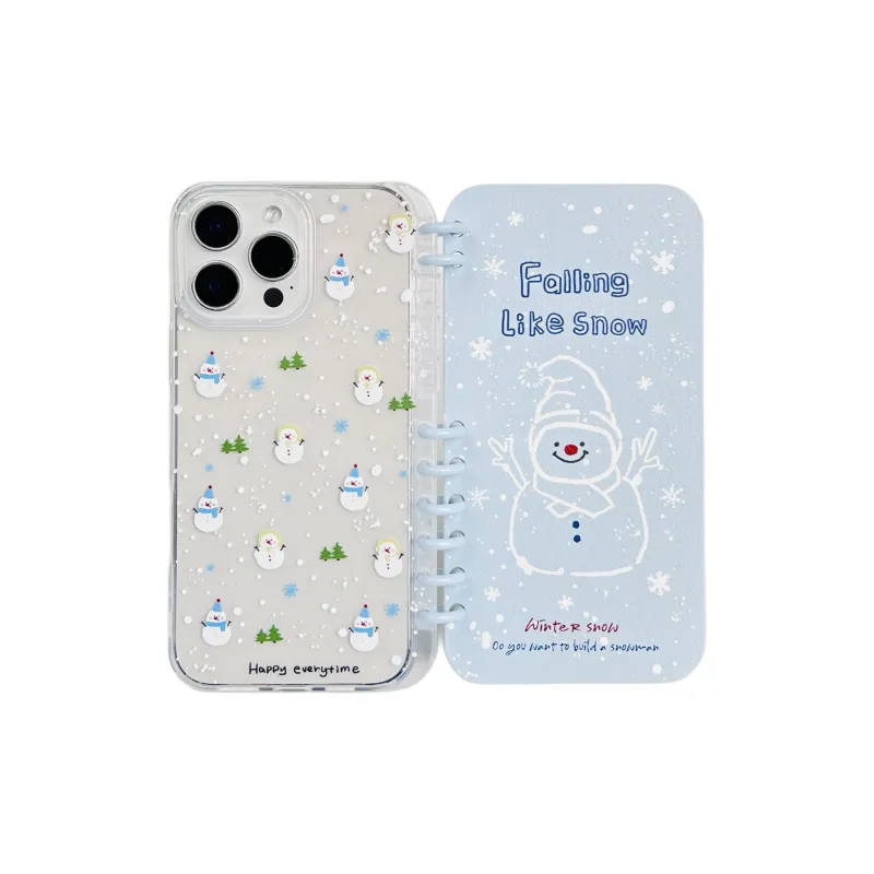 Wei Xin Leather Material Blue Line Snowman Phone Cases Compatible With IPhone 16/15 Pro Max/Apple 13/14 Pro/Max-2