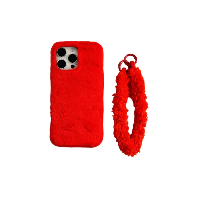 Wei Xin Plush Material Solid Color Plush Lanyard Phone Cases Compatible With IPhone 16/15 Pro Max/Apple 13/14 Pro/Max-11