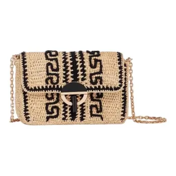 Vanessa Bruno Raffia Shoulder Bag Small Size Women's Sand & Black