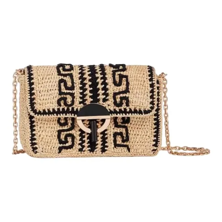 Vanessa Bruno Raffia Shoulder Bag Small Size Women's Sand & Black-0