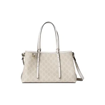 GUCCI Leather Trim Shoulder Bag Small Size Women's Beige & White