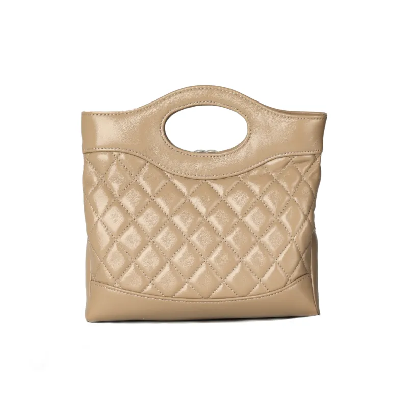 CHANEL Lambskin Chain Shoulder Bag Crossbody Bag Handbag Mini Women's Dark Beige-2