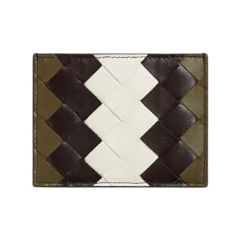 Bottega Veneta Cow Leather Card Holder Women's Mud Brown & Chocolate Brown & Chalk White & Deep Red