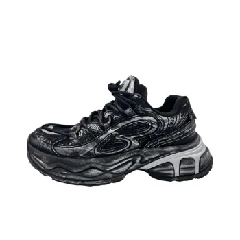 QIANJIN Cushioning Coverage Support Low Top Chunky Sneakers Unisex Black