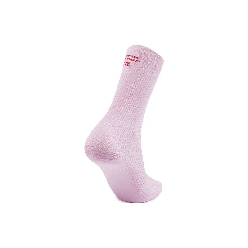 LiNing Sports Life Collection Mid Calf Socks Unisex 1 Pack Begonia Pink Maple Leaf Red-1