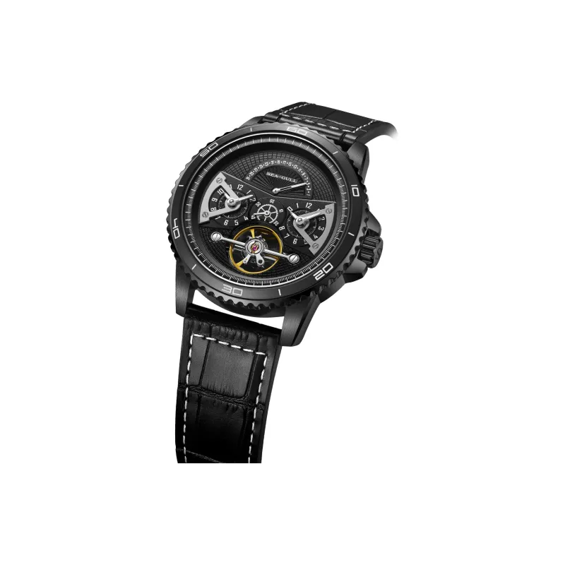 Sea Gull Automatic Mechanical Movement Cow Leather Strap Watch Men's Watches Black Dial-9