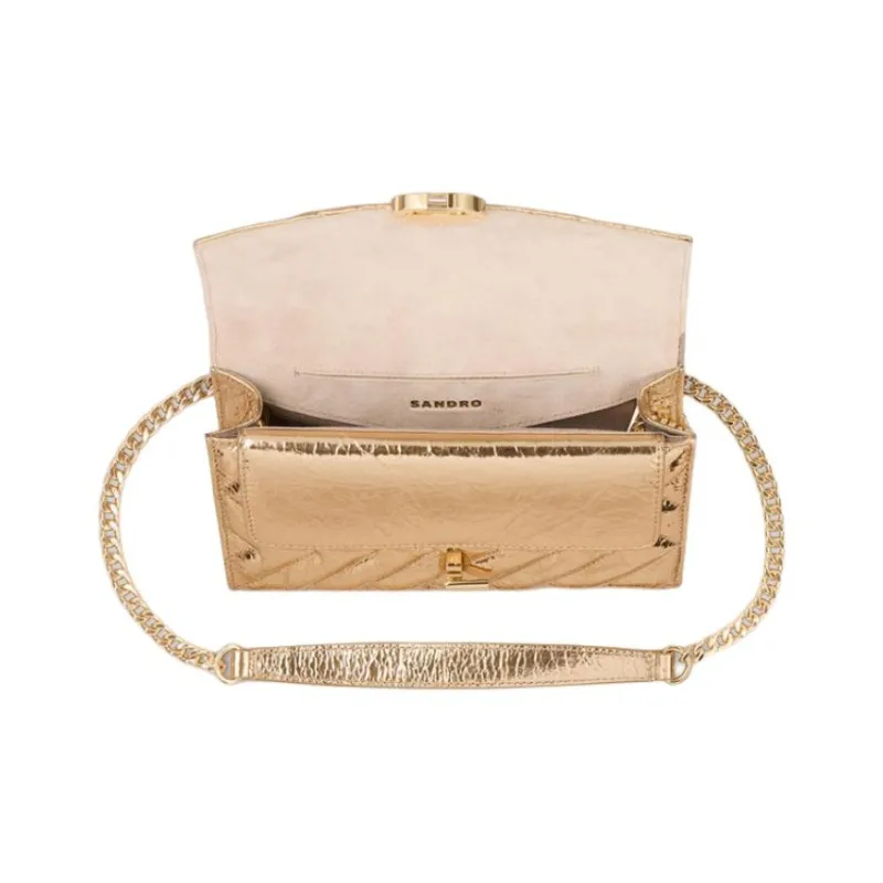 Sandro Cow Leather Shoulder Bag Medium Size Women's Gold-3