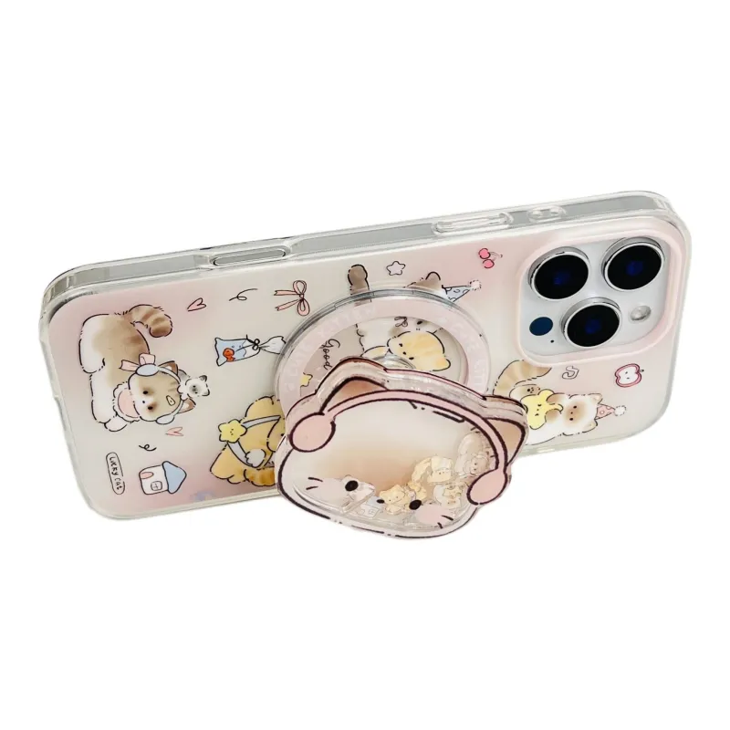 Wei Xin Acrylic Material Magnetic Kitten Dog Stand Phone Cases Compatible With IPhone 16/15 Pro Max/Apple 13/14 Pro/Max-3