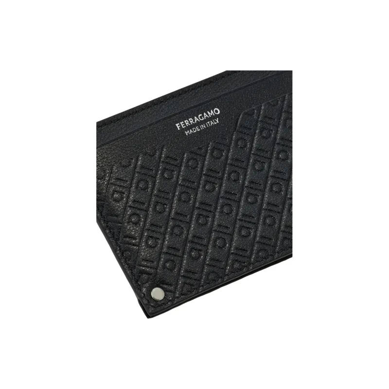 FERRAGAMO Cow Leather Card Holder Men's Black-4