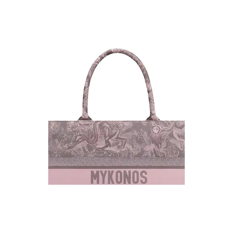 DIOR BookTote Embroidery Tote Bag Shopping Bag Handbag Medium Size Women's Gray & Pink-3