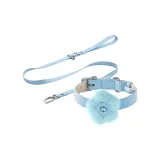 [Sky Blue]Floral Plush Accessories & Sky Blue Collar & Leash