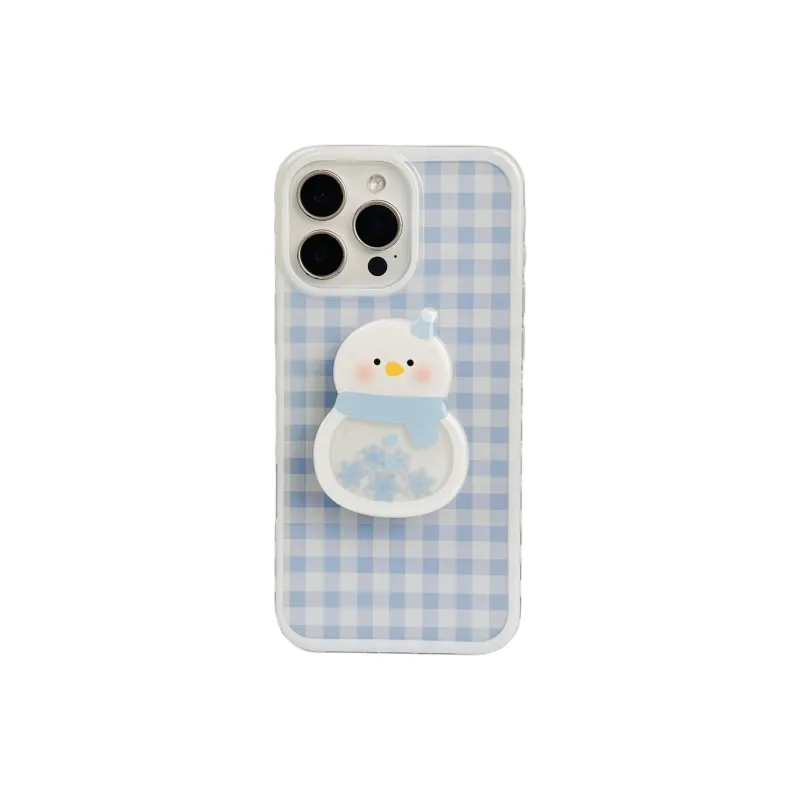 Wei Xin Acrylic Material Blue Plaid Stand Pendant Phone Cases Compatible With IPhone 16/15 Pro Max/Apple 13/14 Pro/Max-2