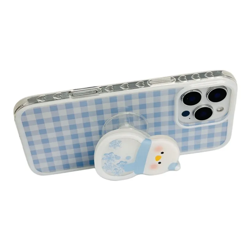 Wei Xin Acrylic Material Blue Plaid Stand Pendant Phone Cases Compatible With IPhone 16/15 Pro Max/Apple 13/14 Pro/Max-5