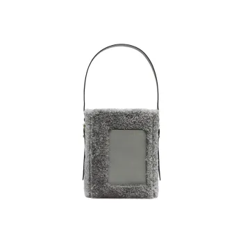 Valextra Shearling Bucket Bag, Handbag, Shoulder Bag Mini Women's Concrete Gray