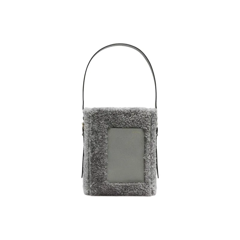Valextra Shearling Bucket Bag, Handbag, Shoulder Bag Mini Women's Concrete Gray-0