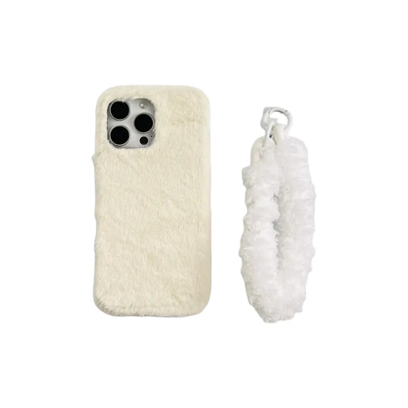 Wei Xin Plush Material Solid Color Plush Lanyard Phone Cases Compatible With IPhone 16/15 Pro Max/Apple 13/14 Pro/Max-1