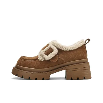 JOSINY Warm Thickened Fleece Lined Shearling Insulated Shoe Water Resistant Suede Snow Boots Women's Camel
