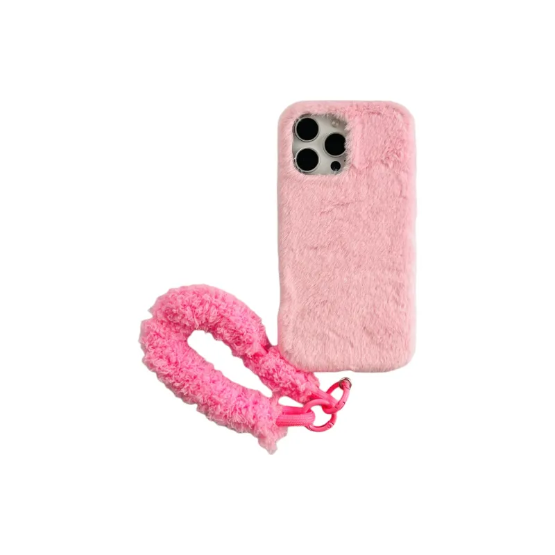 Wei Xin Plush Material Solid Color Plush Lanyard Phone Cases Compatible With IPhone 16/15 Pro Max/Apple 13/14 Pro/Max-5
