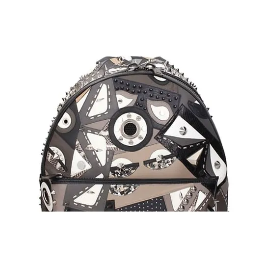 FENDI Leather Backpack Regular Men's Black/Multicolor-3