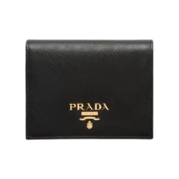 PRADA Saffiano Leather Wallet Women's Black With Light Pink