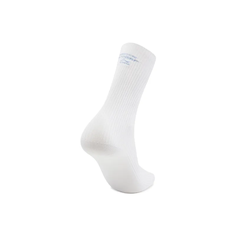 LiNing Sports Life Collection Mid Calf Socks Unisex 1 Pack Standard White/Sky Blue-2